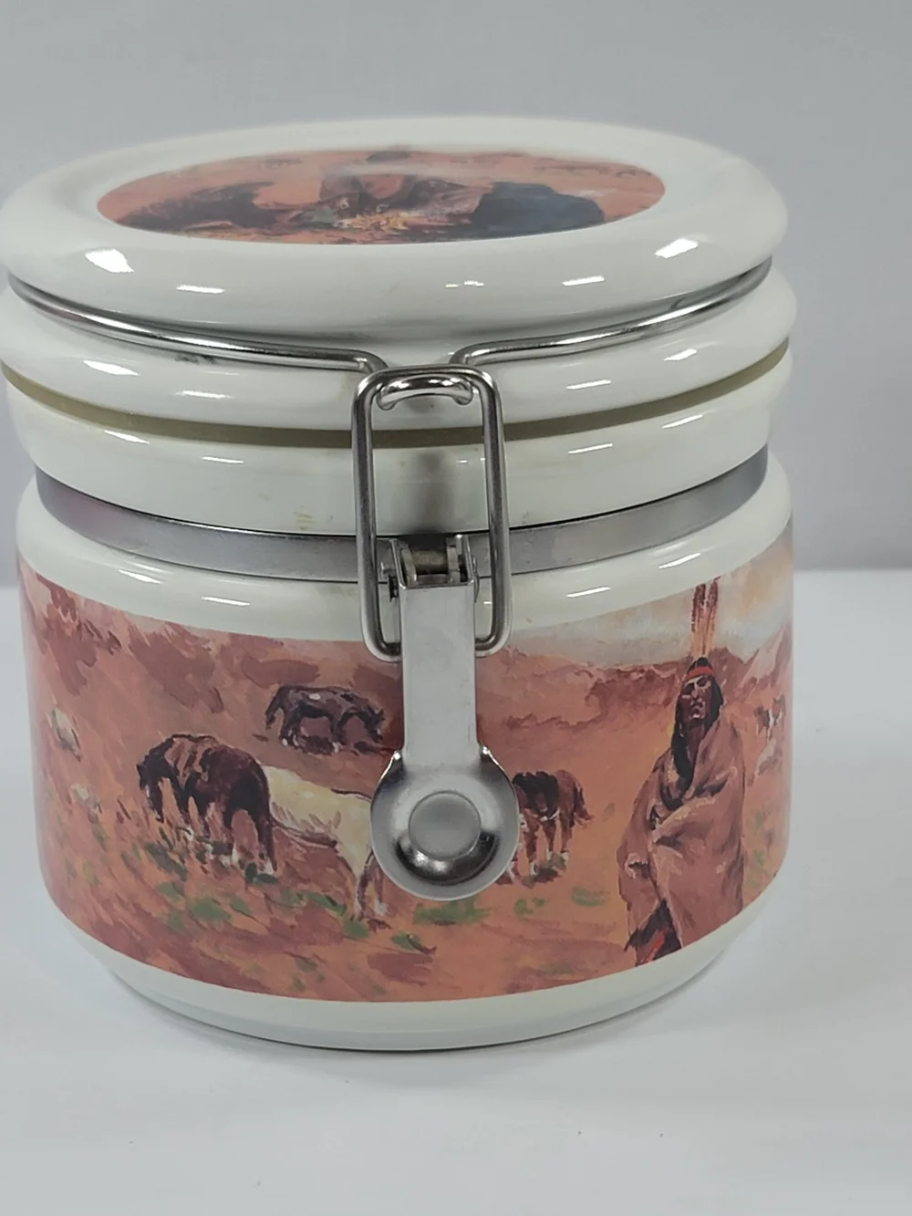 Vintage CHALEUR Native American Image Canister Jar
